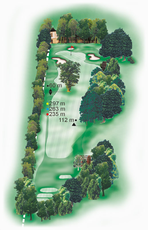 Birdiebook Karte Loch 8 mit Entfernungen Birdiebook Karte von Loch 8, zeigt wichtige Entfernungen und strategische Punkte für Golfer auf diesem Abschnitt des Golfplatzes.